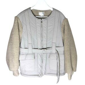 NWT Line and Dot Milan Padded Sherpa Jacket, Belted Jacket, Size Small